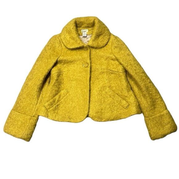 Elevenses Anthropologie Vintage Gold-Green Mohair Retro Wool Jacket Size 6 - Picture 2 of 8